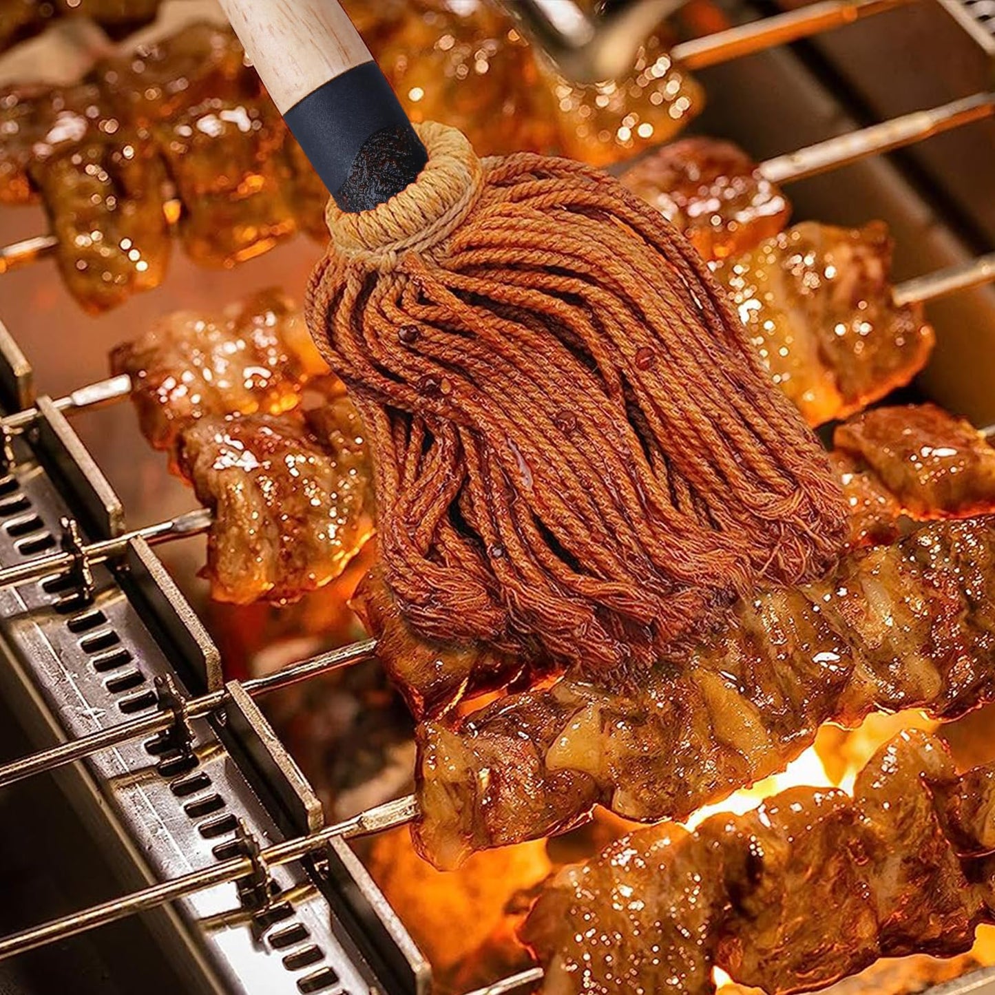 Donxote 18 Inch BBQ Mop Brush Set of 2, with 6 Extra Replacement Heads, Wooden Long Handle Cotton Head Mopping Basting Grill Sauce Perfect for Grilling Smoking Steak Marinade or Glazing - CookCave