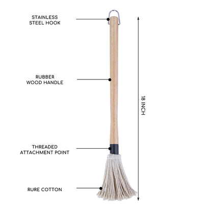 Donxote 18 Inch BBQ Mop Brush Set of 2, with 6 Extra Replacement Heads, Wooden Long Handle Cotton Head Mopping Basting Grill Sauce Perfect for Grilling Smoking Steak Marinade or Glazing - CookCave