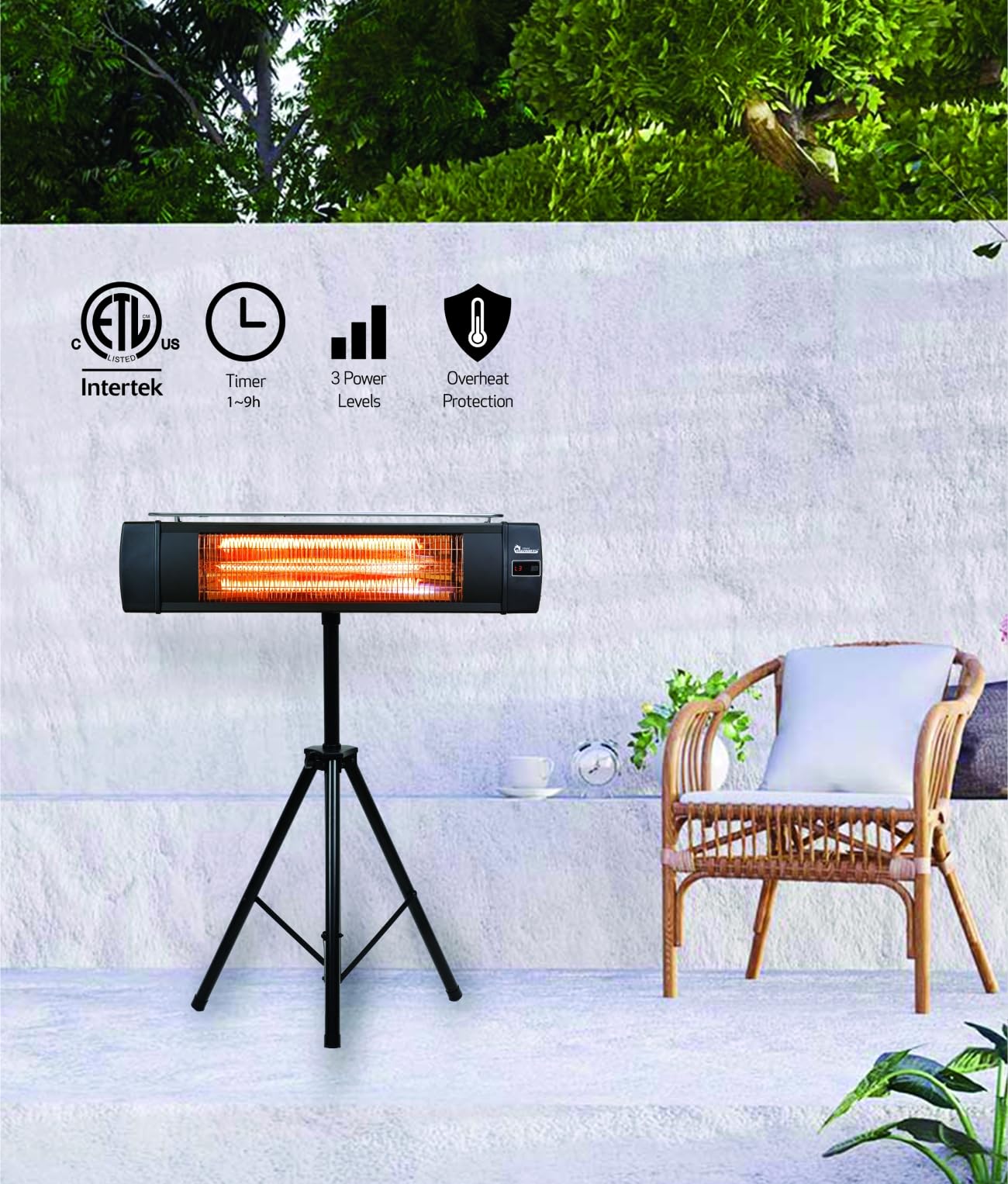 Dr Infrared Heater DR-338 Carbon Infrared Patio Heater with Tripod, Black, 23x40 Inches - CookCave