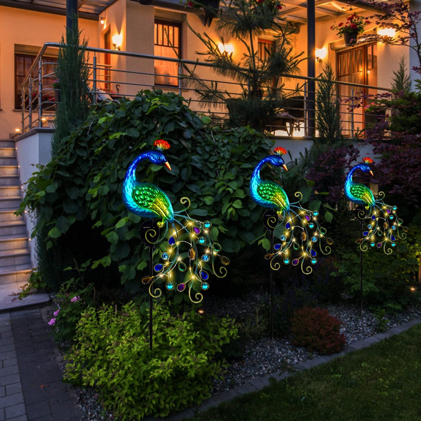 DREAMSOUL Metal Peacock Garden Solar Lights Outdoor Decorative Garden Stake Lights- Waterproof Peacock Solar Landscape LED Path Light Patio Yard Lawn Outside Decoration - CookCave