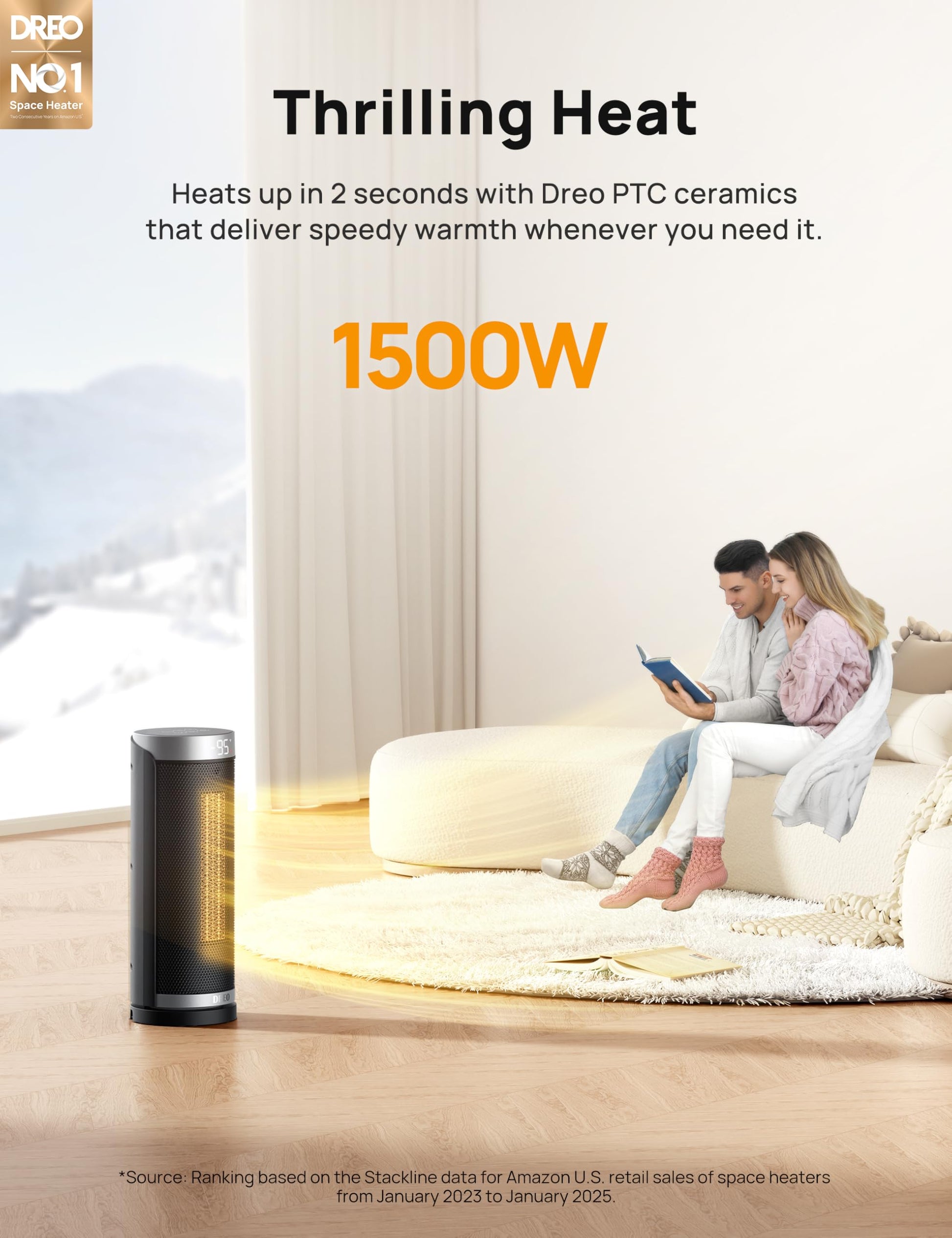 Dreo Space Heater, 1500W PTC Ceramic Heaters for Indoor Use with Remote, 70° Oscillation, 1-12H Timer, Electric Heaters with Thermostat, Fast and Safe Portable Heater for Office, Bedroom, Large Room - CookCave