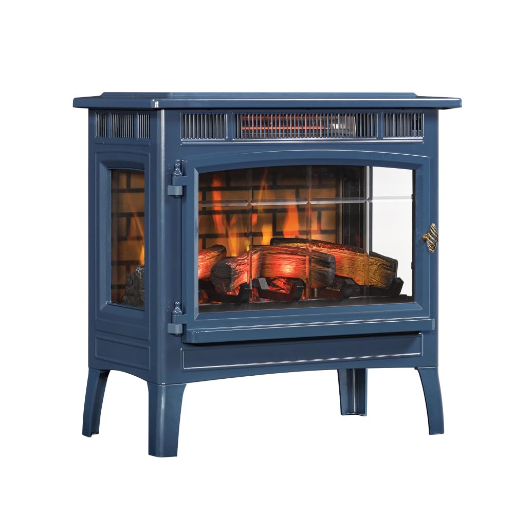duraflame Freestanding Electric Fireplace Stove Heater with 3D Flame Effect for 1,000 Sq. Ft. Room, Navy - CookCave