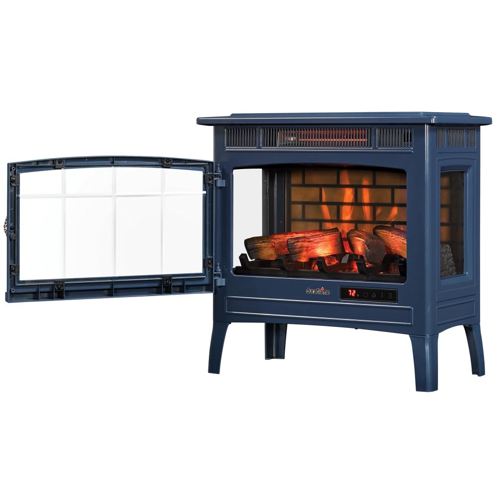 duraflame Freestanding Electric Fireplace Stove Heater with 3D Flame Effect for 1,000 Sq. Ft. Room, Navy - CookCave