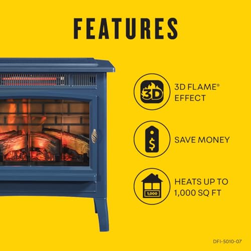 duraflame Freestanding Electric Fireplace Stove Heater with 3D Flame Effect for 1,000 Sq. Ft. Room, Navy - CookCave