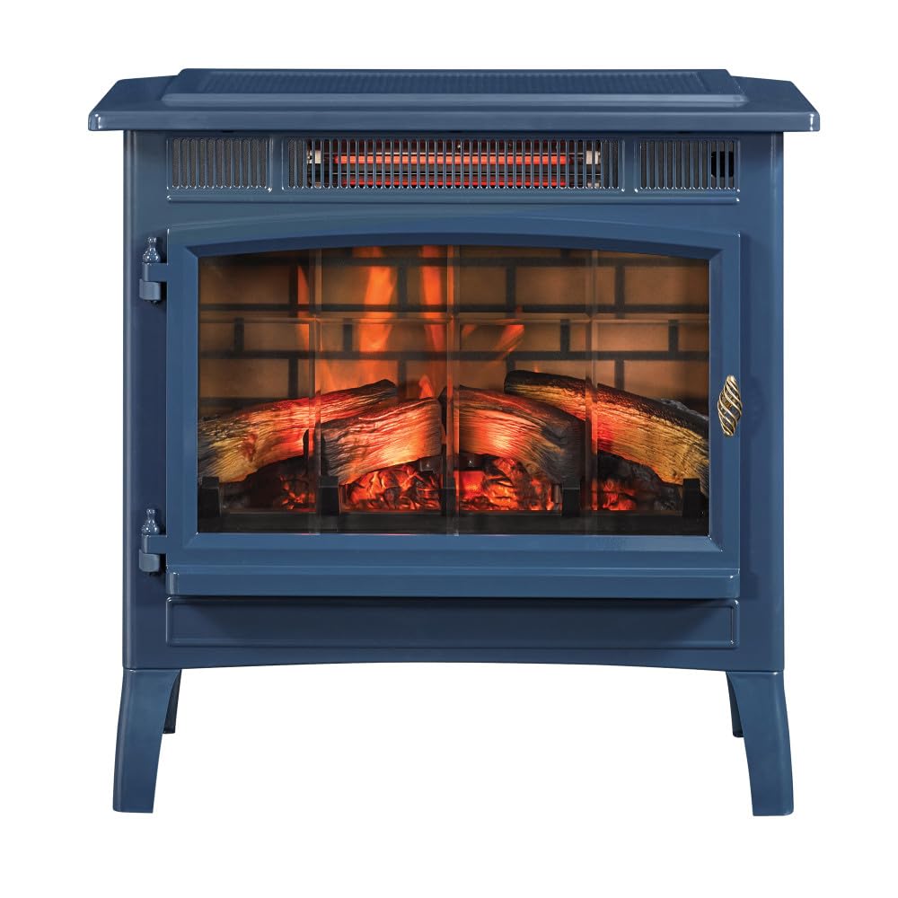 duraflame Freestanding Electric Fireplace Stove Heater with 3D Flame Effect for 1,000 Sq. Ft. Room, Navy - CookCave