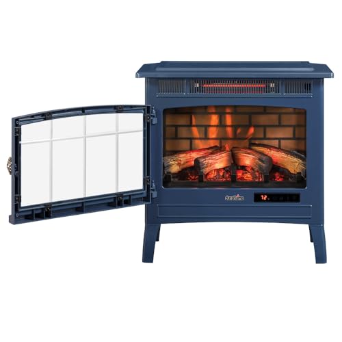 duraflame Freestanding Electric Fireplace Stove Heater with 3D Flame Effect for 1,000 Sq. Ft. Room, Navy - CookCave