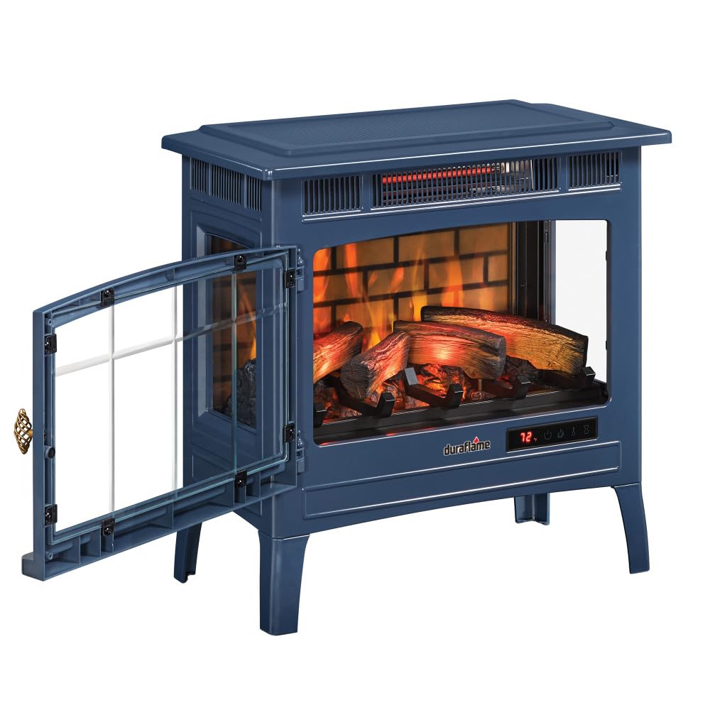 duraflame Freestanding Electric Fireplace Stove Heater with 3D Flame Effect for 1,000 Sq. Ft. Room, Navy - CookCave