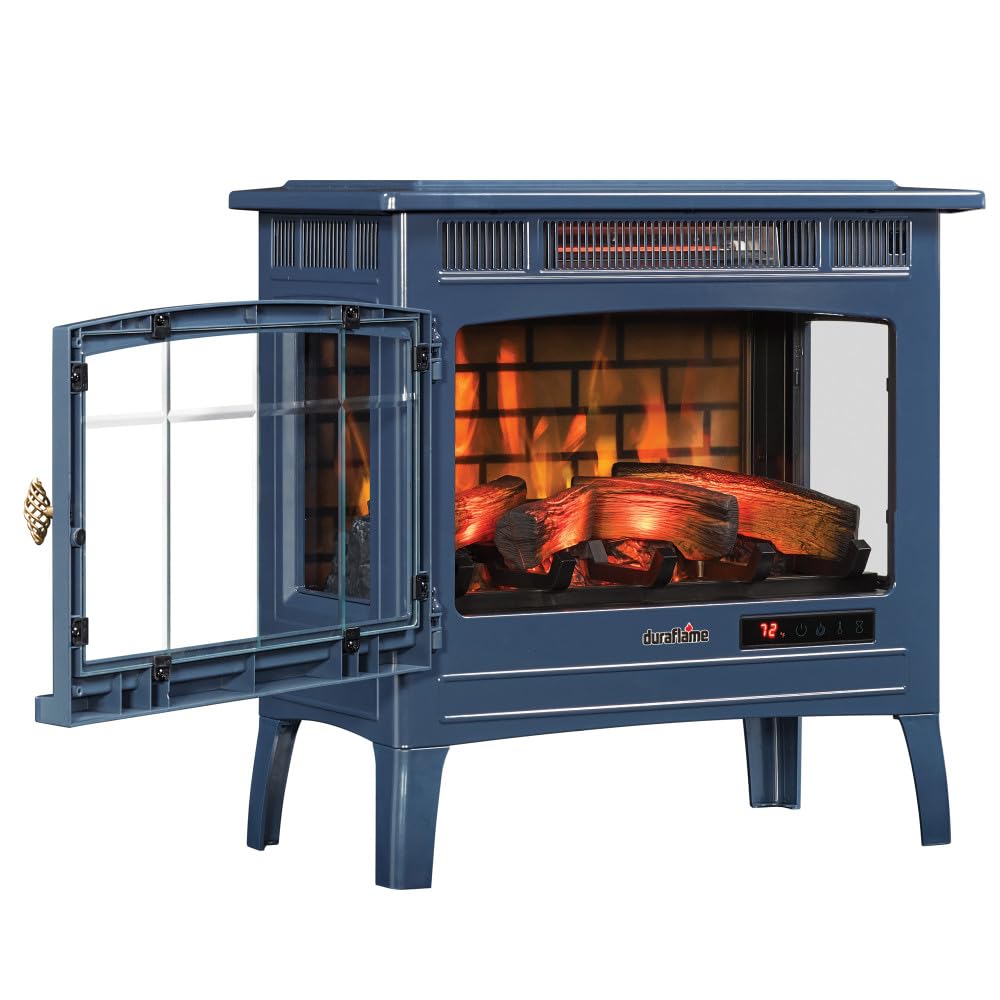 duraflame Freestanding Electric Fireplace Stove Heater with 3D Flame Effect for 1,000 Sq. Ft. Room, Navy - CookCave