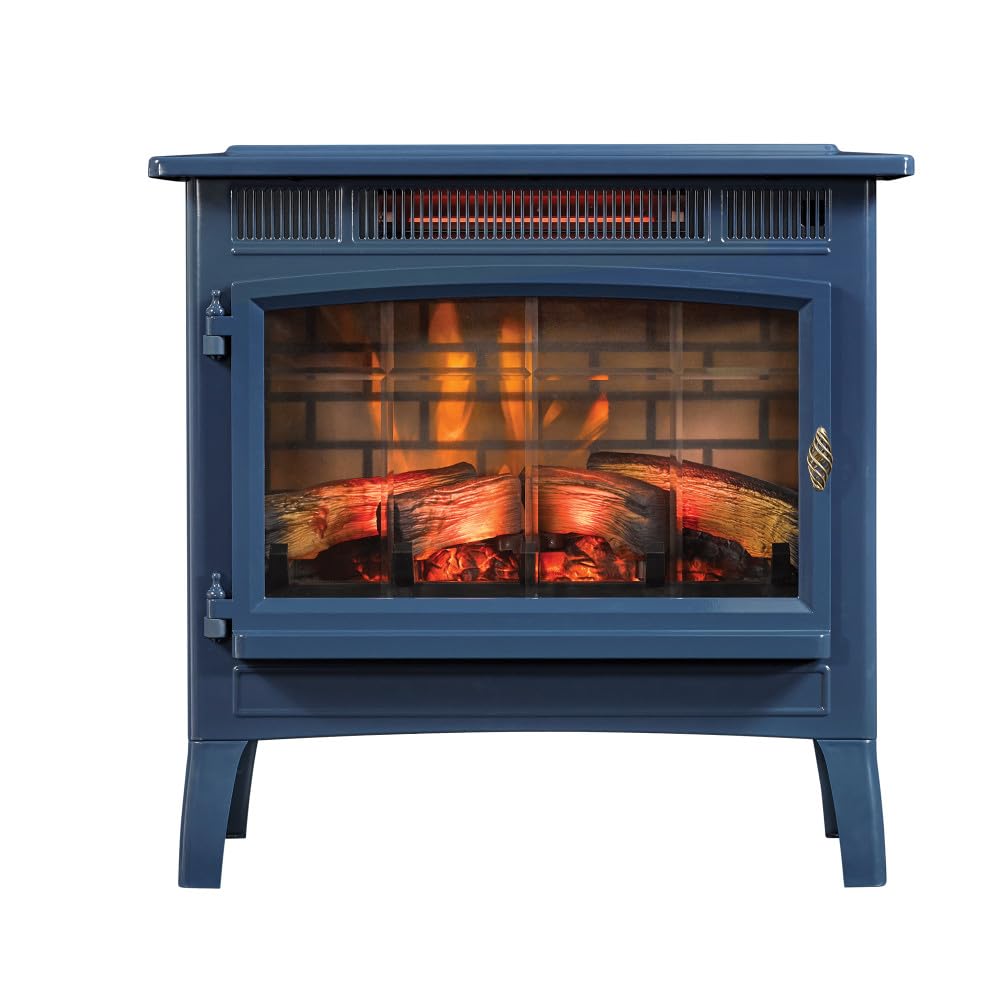 duraflame Freestanding Electric Fireplace Stove Heater with 3D Flame Effect for 1,000 Sq. Ft. Room, Navy - CookCave