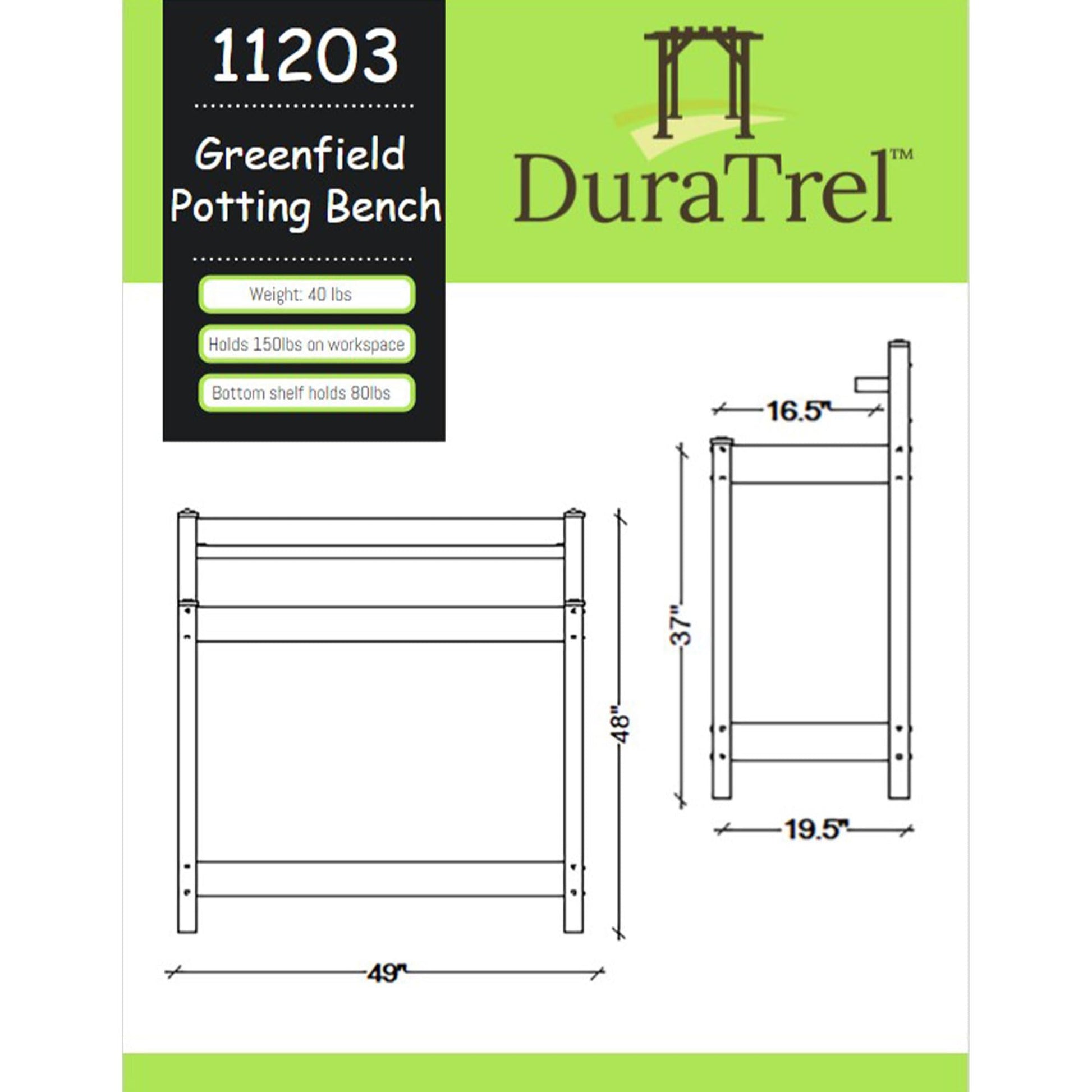 DuraTrel Greenfield PVC Vinyl Indoor Outdoor Table Potting Bench Station with Shelf for Plant Accessories & Gardening Supplies Storage, White - CookCave