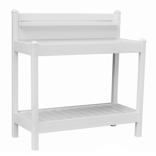 DuraTrel Greenfield PVC Vinyl Indoor Outdoor Table Potting Bench Station with Shelf for Plant Accessories & Gardening Supplies Storage, White - CookCave