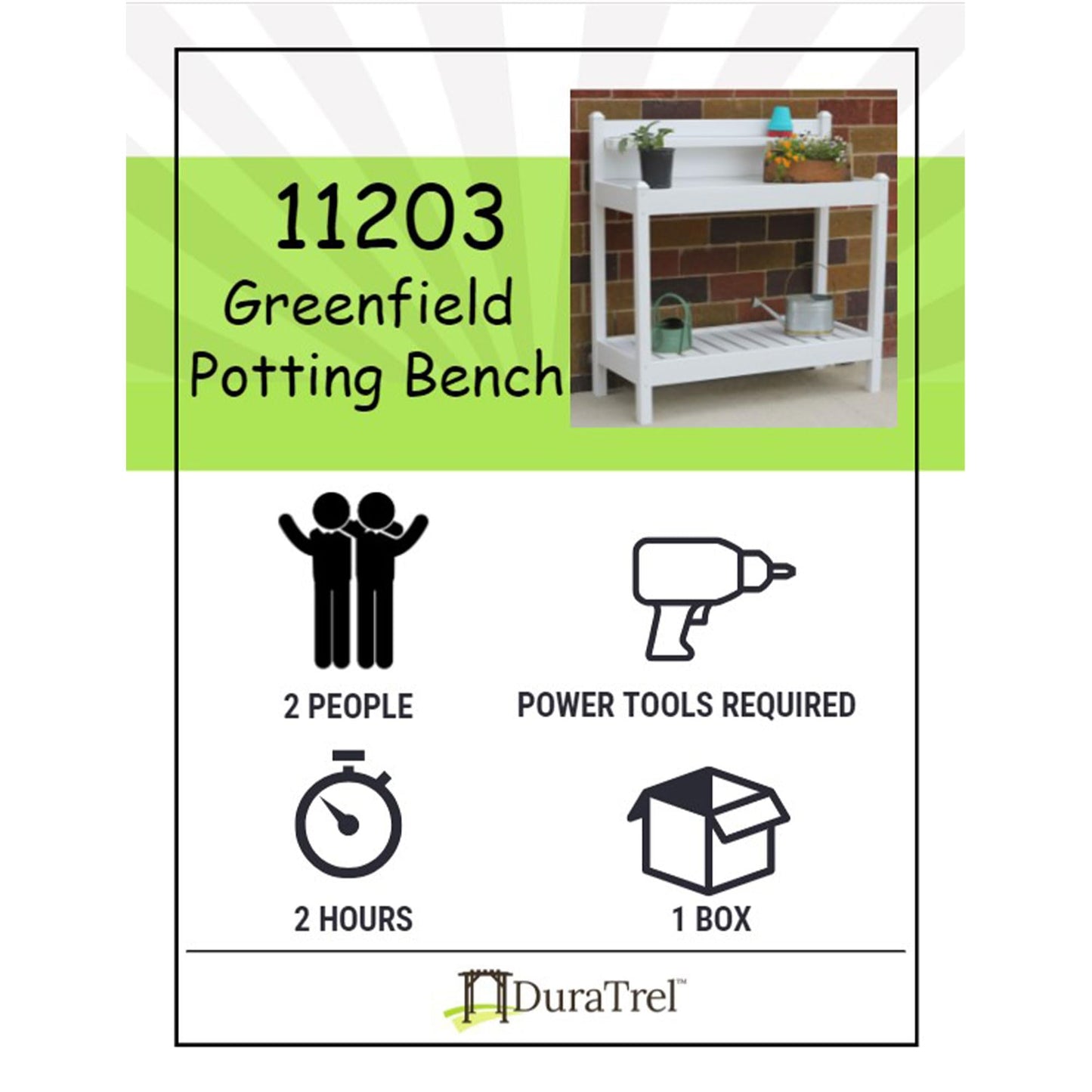 DuraTrel Greenfield PVC Vinyl Indoor Outdoor Table Potting Bench Station with Shelf for Plant Accessories & Gardening Supplies Storage, White - CookCave