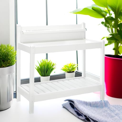 DuraTrel Greenfield PVC Vinyl Indoor Outdoor Table Potting Bench Station with Shelf for Plant Accessories & Gardening Supplies Storage, White - CookCave