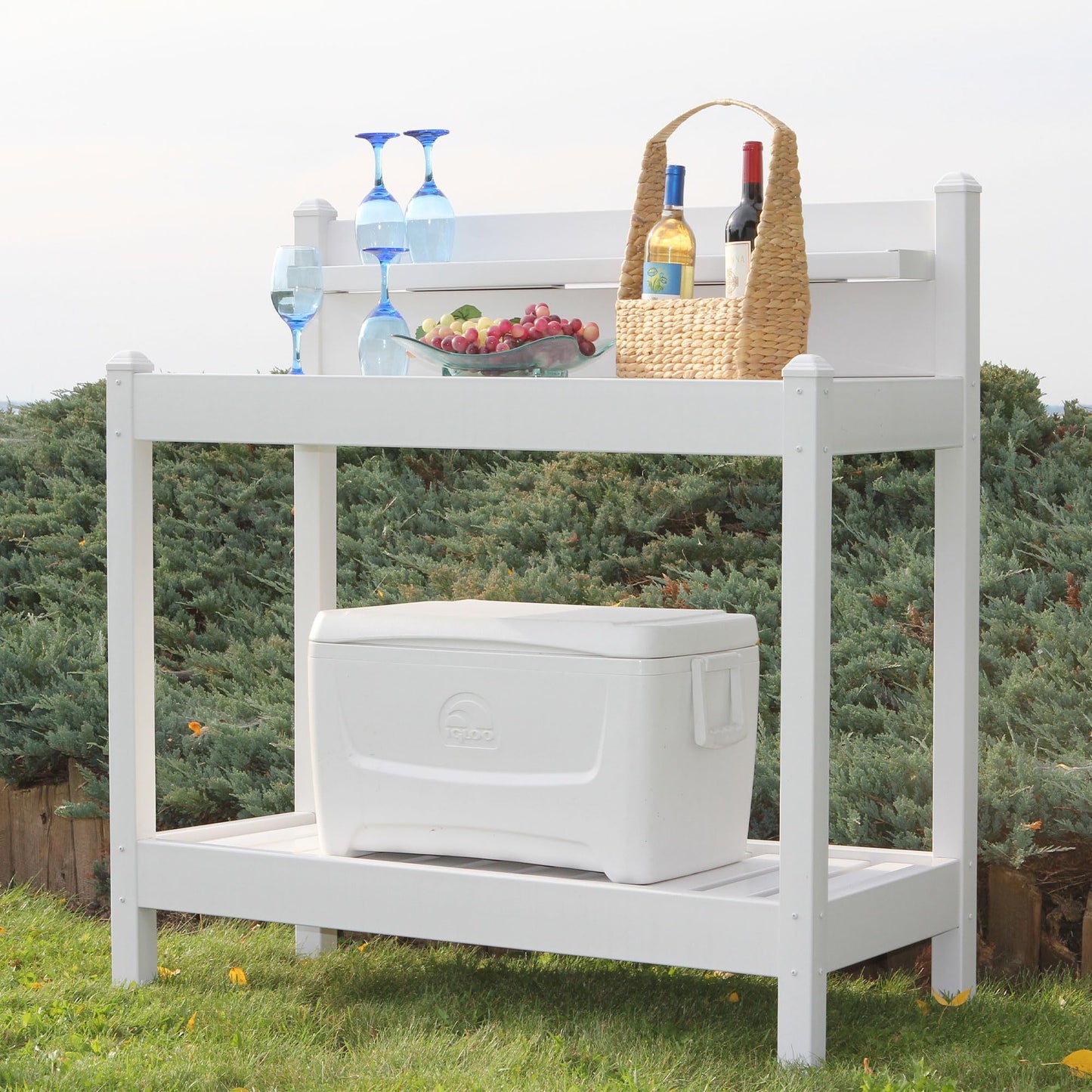 DuraTrel Greenfield PVC Vinyl Indoor Outdoor Table Potting Bench Station with Shelf for Plant Accessories & Gardening Supplies Storage, White - CookCave