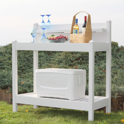 DuraTrel Greenfield PVC Vinyl Indoor Outdoor Table Potting Bench Station with Shelf for Plant Accessories & Gardening Supplies Storage, White - CookCave