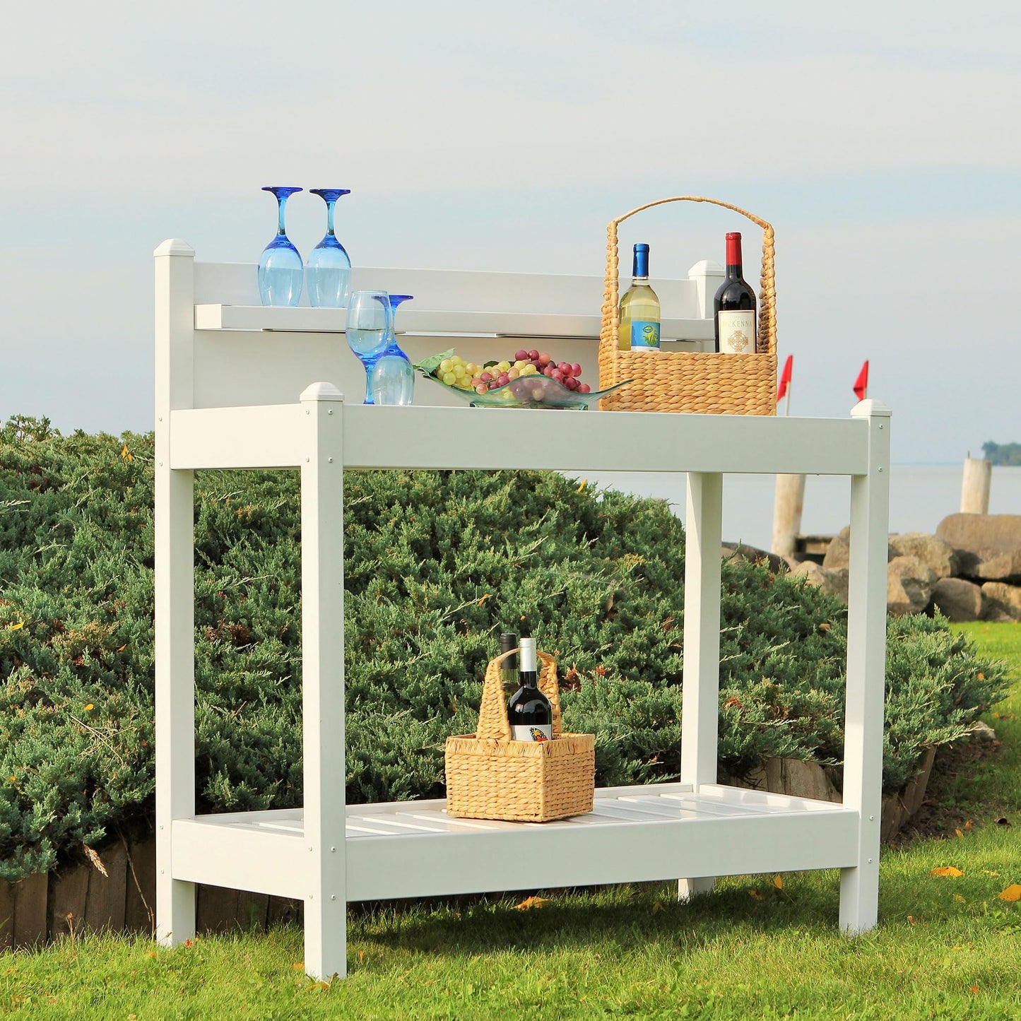 DuraTrel Greenfield PVC Vinyl Indoor Outdoor Table Potting Bench Station with Shelf for Plant Accessories & Gardening Supplies Storage, White - CookCave