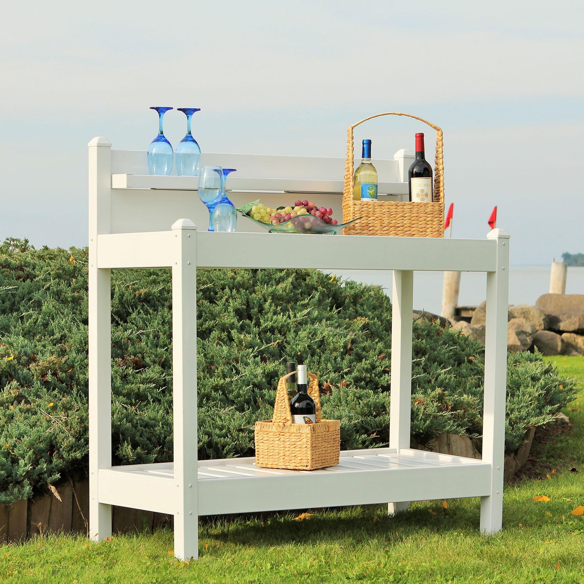 DuraTrel Greenfield PVC Vinyl Indoor Outdoor Table Potting Bench Station with Shelf for Plant Accessories & Gardening Supplies Storage, White - CookCave
