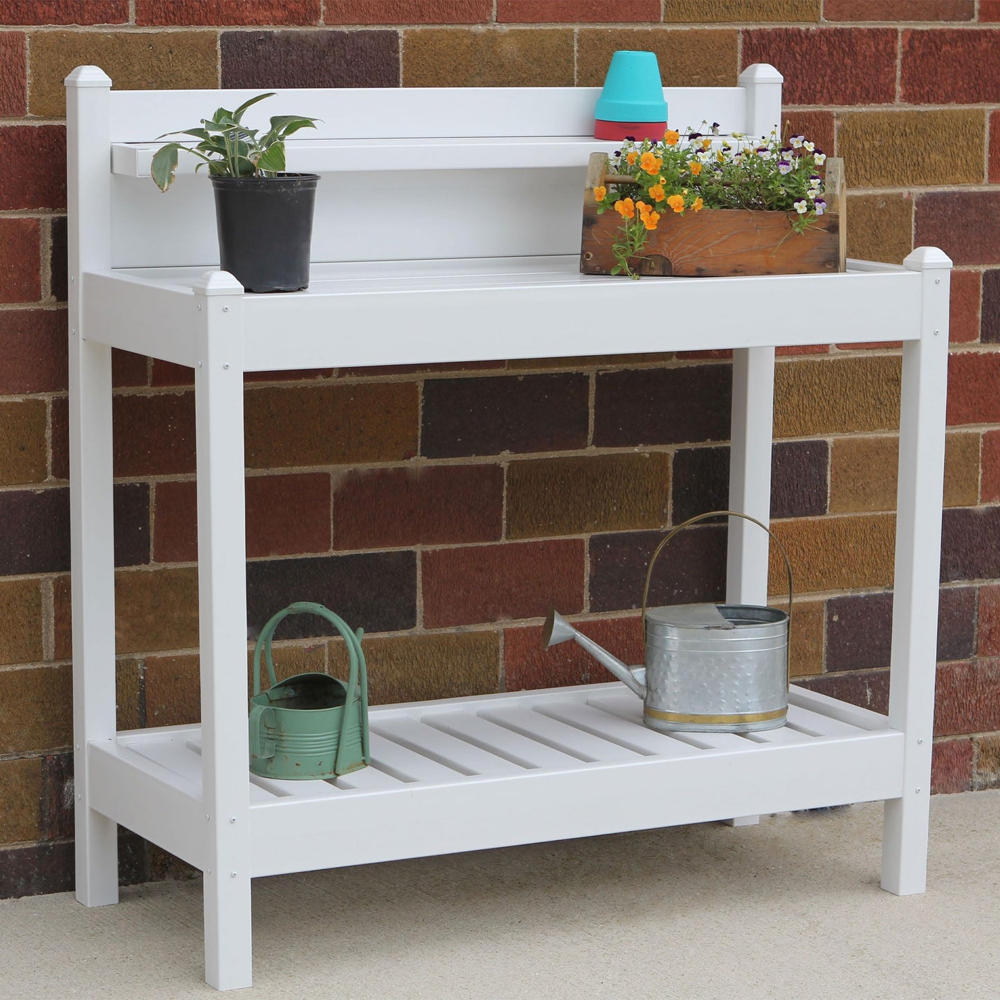 DuraTrel Greenfield PVC Vinyl Indoor Outdoor Table Potting Bench Station with Shelf for Plant Accessories & Gardening Supplies Storage, White - CookCave