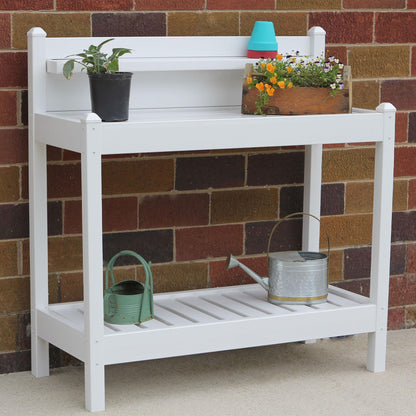 DuraTrel Greenfield PVC Vinyl Indoor Outdoor Table Potting Bench Station with Shelf for Plant Accessories & Gardening Supplies Storage, White - CookCave