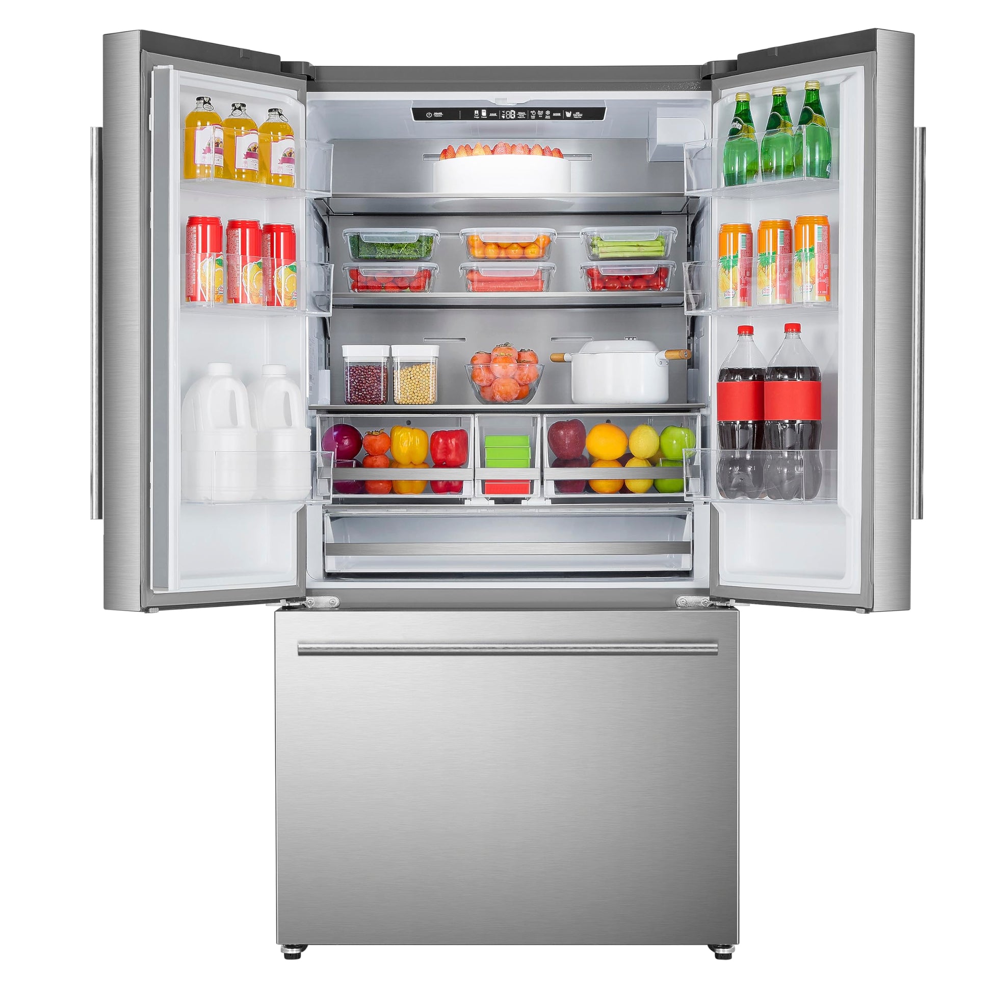 DUURA Elite DE210FDBMDSS Refrigerator Built in with French Doors Adjustable Glass Shelves Dual Drawer Bottom Freezer with Ice Maker, LED Interior Light and Stainless Steel Exterior, 36-Inch, Metallic - CookCave