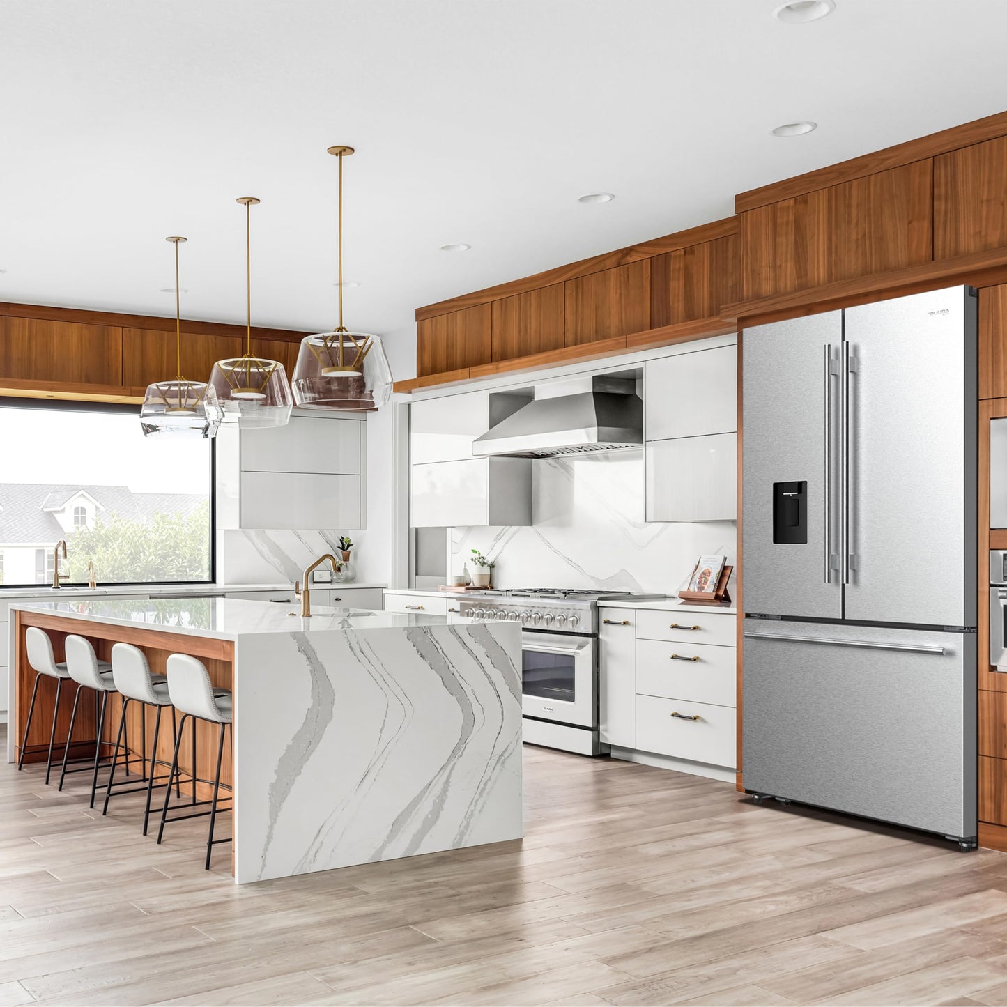 DUURA Elite DE210FDBMDSS Refrigerator Built in with French Doors Adjustable Glass Shelves Dual Drawer Bottom Freezer with Ice Maker, LED Interior Light and Stainless Steel Exterior, 36-Inch, Metallic - CookCave