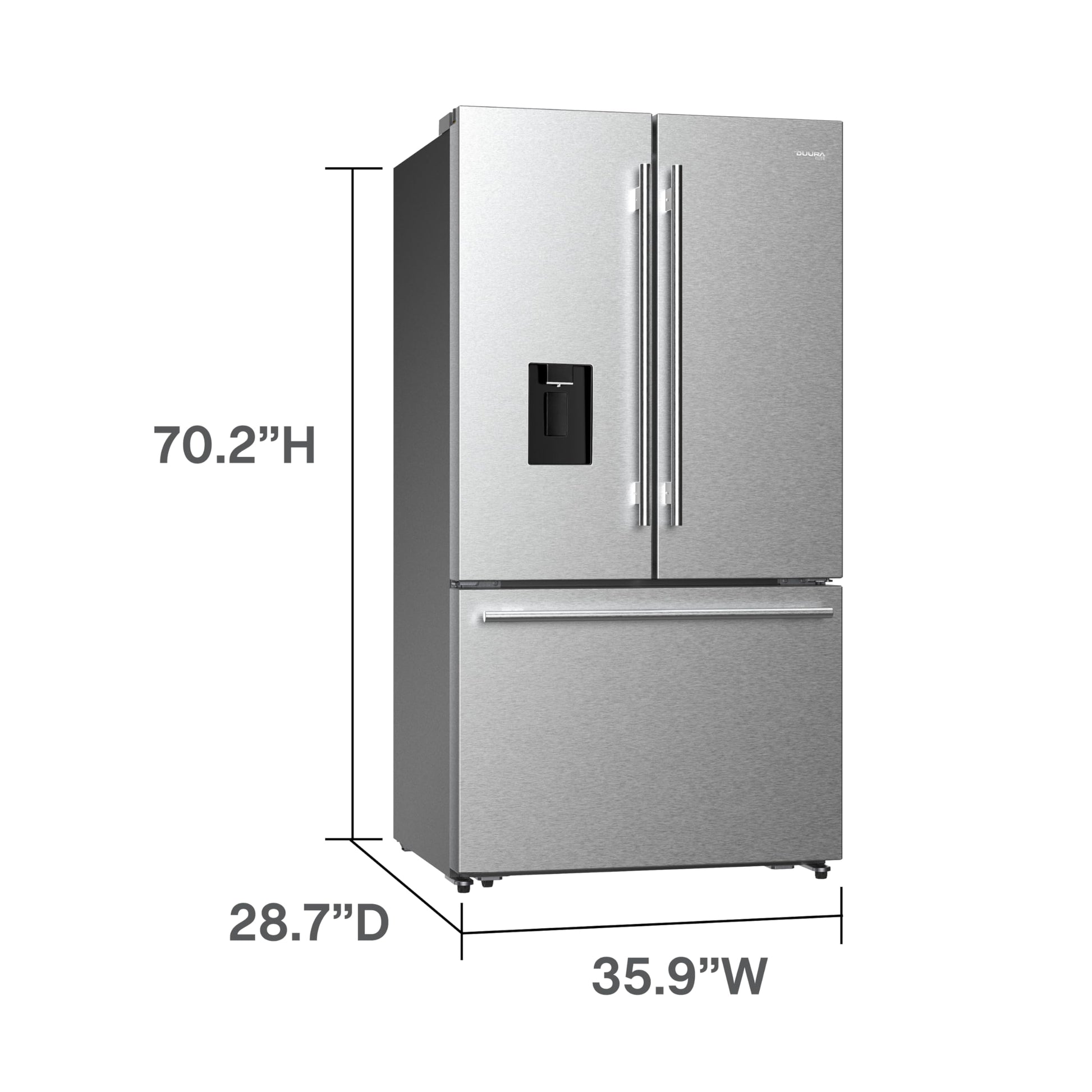 DUURA Elite DE210FDBMDSS Refrigerator Built in with French Doors Adjustable Glass Shelves Dual Drawer Bottom Freezer with Ice Maker, LED Interior Light and Stainless Steel Exterior, 36-Inch, Metallic - CookCave