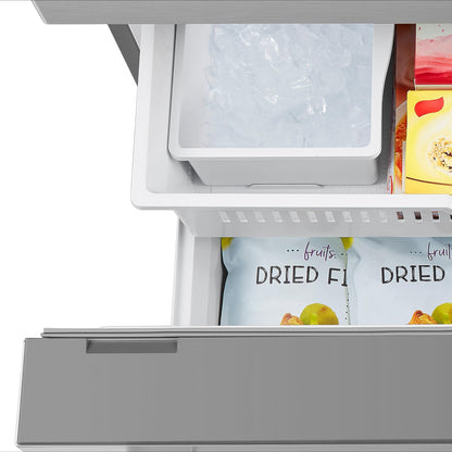 DUURA Elite DE210FDBMDSS Refrigerator Built in with French Doors Adjustable Glass Shelves Dual Drawer Bottom Freezer with Ice Maker, LED Interior Light and Stainless Steel Exterior, 36-Inch, Metallic - CookCave