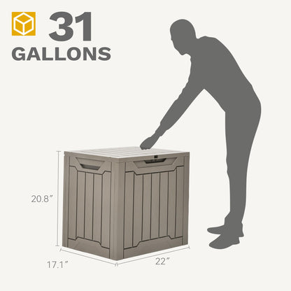 DWVO 30 Gallon Outdoor Storage Box, Weatherproof Lockable Resin Deck Box for Patio Furniture, Pool Accessories, Garden Tools, and Supplies - Brown - CookCave