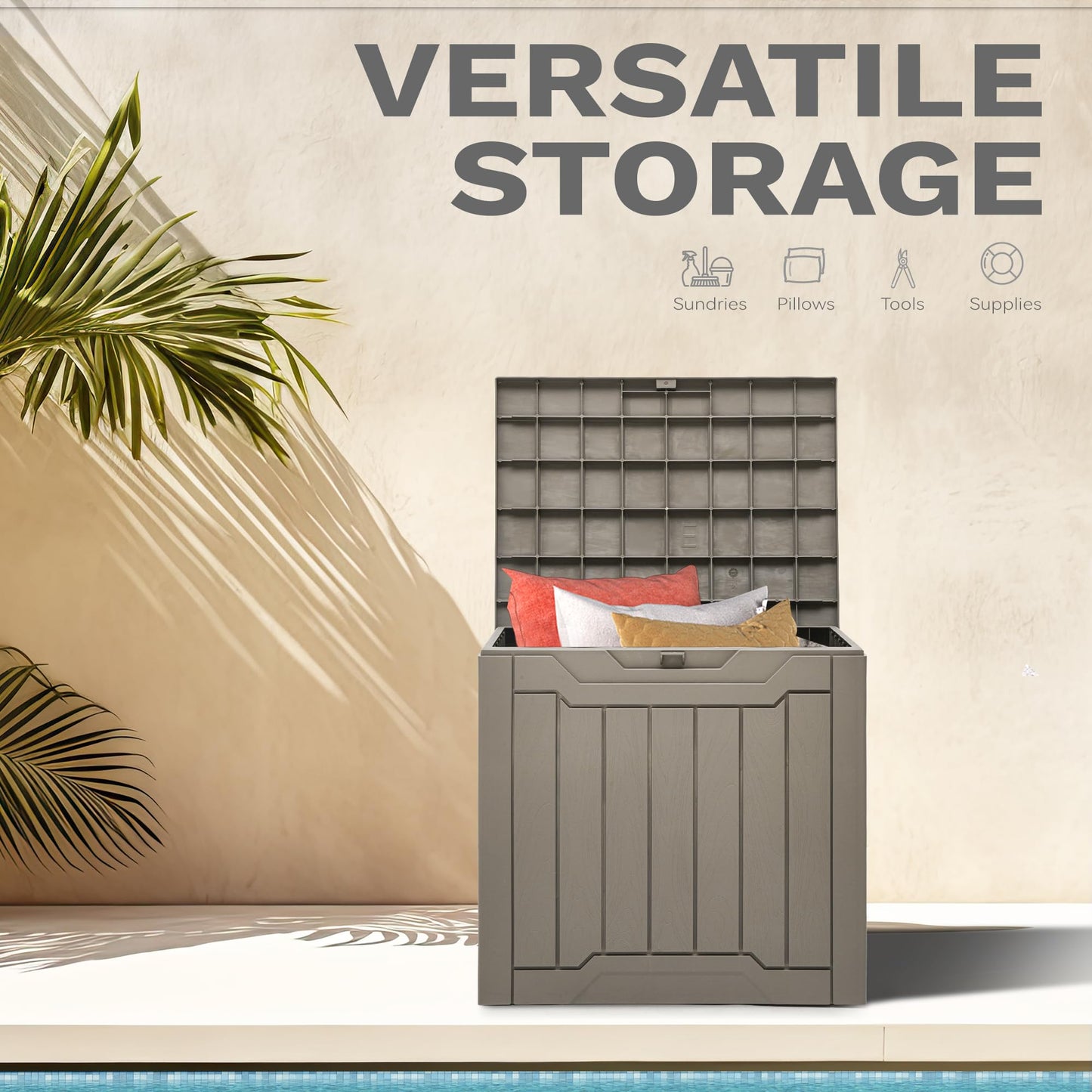 DWVO 30 Gallon Outdoor Storage Box, Weatherproof Lockable Resin Deck Box for Patio Furniture, Pool Accessories, Garden Tools, and Supplies - Brown - CookCave