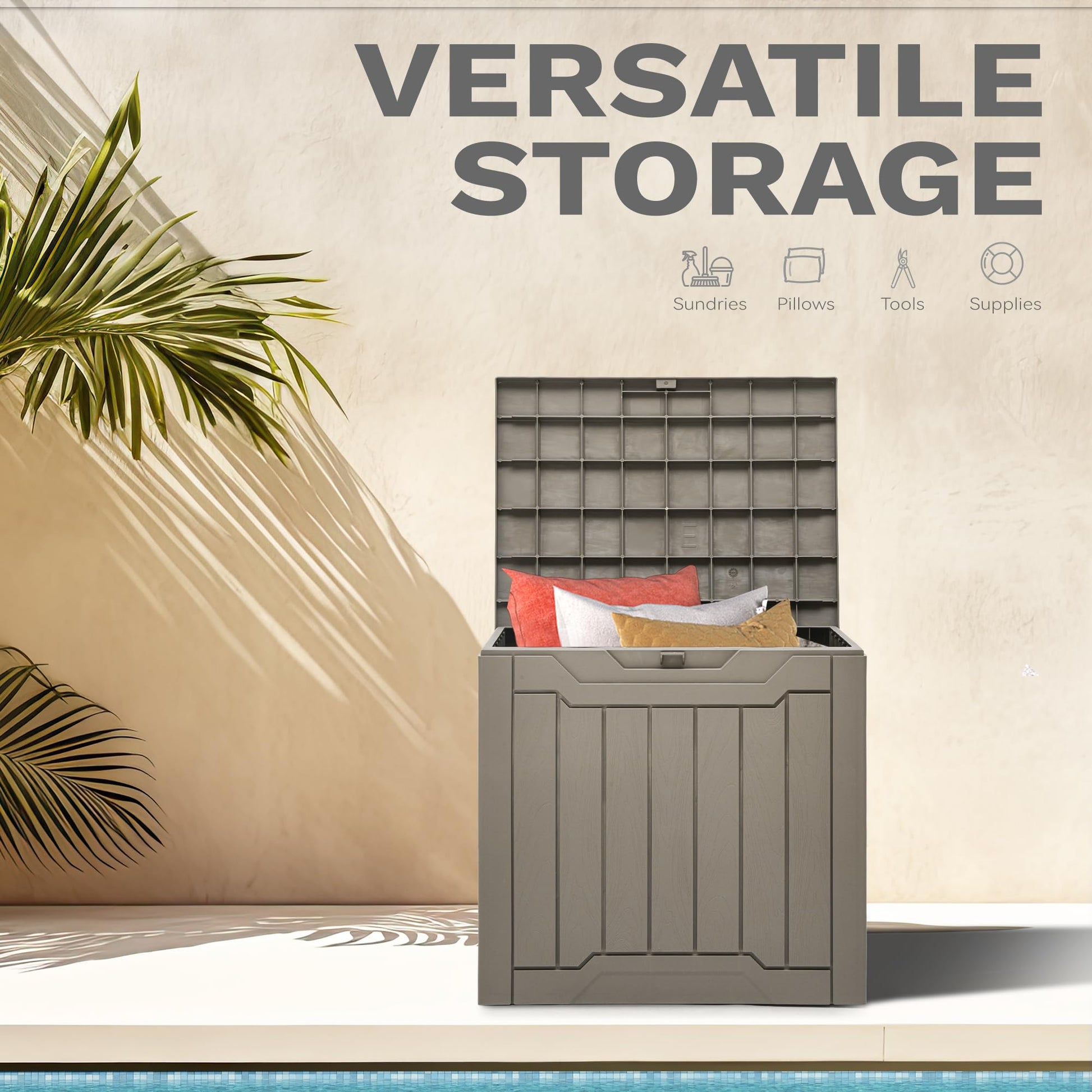 DWVO 30 Gallon Outdoor Storage Box, Weatherproof Lockable Resin Deck Box for Patio Furniture, Pool Accessories, Garden Tools, and Supplies - Brown - CookCave