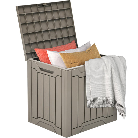 DWVO 30 Gallon Outdoor Storage Box, Weatherproof Lockable Resin Deck Box for Patio Furniture, Pool Accessories, Garden Tools, and Supplies - Brown - CookCave