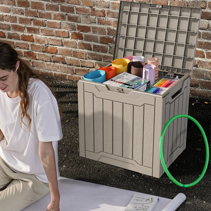 DWVO 30 Gallon Outdoor Storage Box, Weatherproof Lockable Resin Deck Box for Patio Furniture, Pool Accessories, Garden Tools, and Supplies - Brown - CookCave