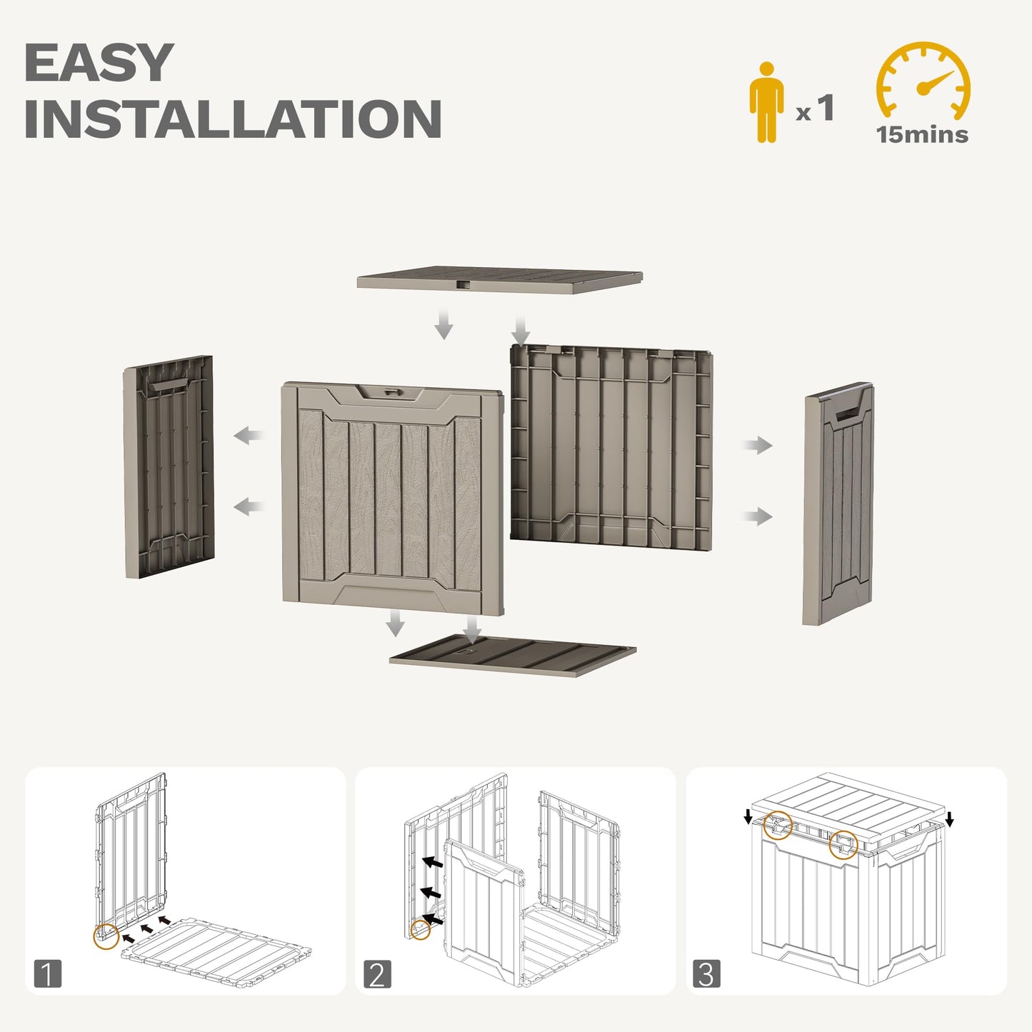 DWVO 30 Gallon Outdoor Storage Box, Weatherproof Lockable Resin Deck Box for Patio Furniture, Pool Accessories, Garden Tools, and Supplies - Brown - CookCave
