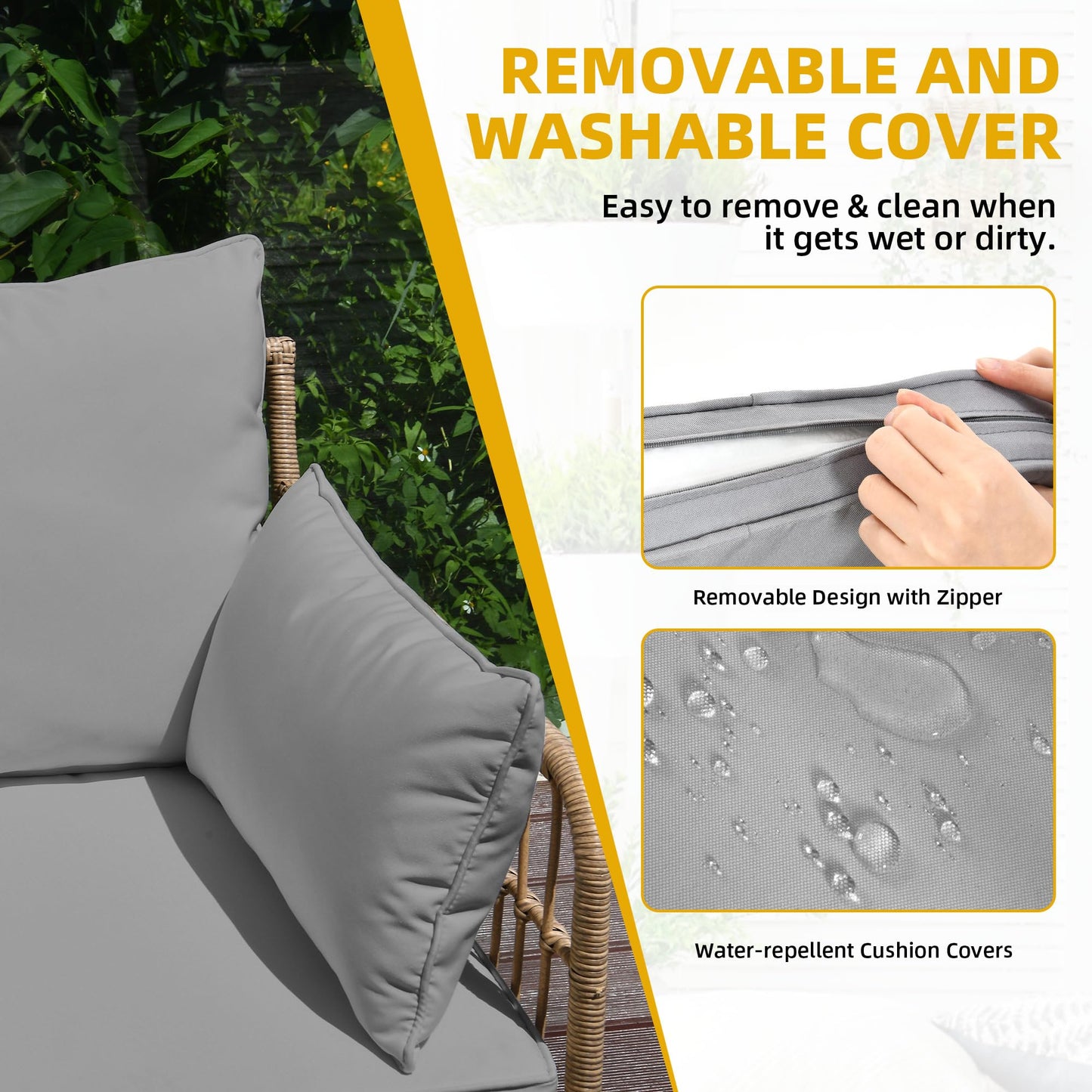 DWVO 4-Piece Outdoor Sectional Sofa Set, All-Weather Wicker L-Shaped 5-Seater Patio Furniture with Removable Cushions & Side Table, Boho Conversation Set for Backyard, Porch, Deck (Grey) - CookCave