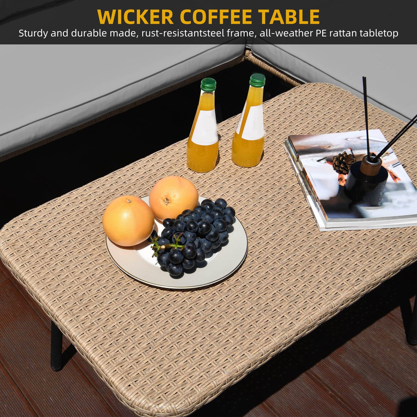 DWVO 4-Piece Outdoor Sectional Sofa Set, All-Weather Wicker L-Shaped 5-Seater Patio Furniture with Removable Cushions & Side Table, Boho Conversation Set for Backyard, Porch, Deck (Grey) - CookCave