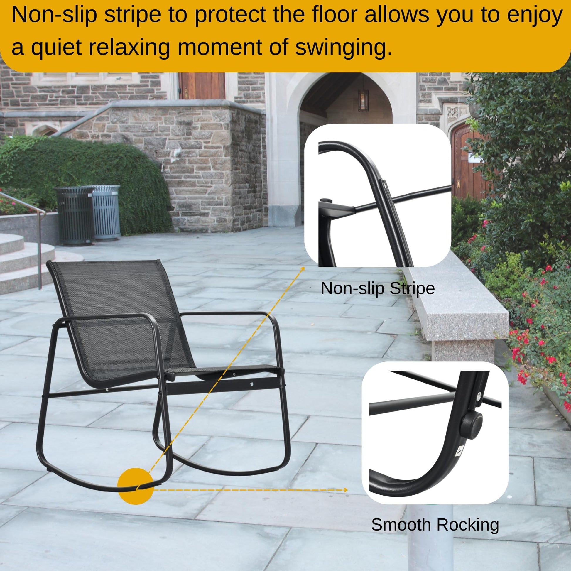 DWVO 4-Piece Patio Furniture Set, Textilene Conversation Set with 2 Rocking Chairs and Tempered Glass Coffee Table, Perfect for Indoor Patio Lawn Garden Poolside, Black - CookCave