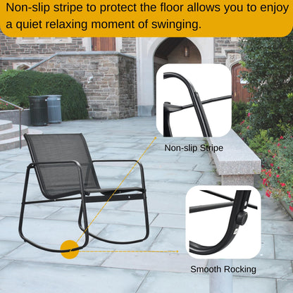 DWVO 4-Piece Patio Furniture Set, Textilene Conversation Set with 2 Rocking Chairs and Tempered Glass Coffee Table, Perfect for Indoor Patio Lawn Garden Poolside, Black - CookCave