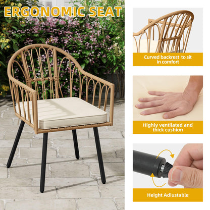 DWVO 5 Piece Patio Dining Sets, Outdoor Dining Furniture Set with 2" Umbrella Hole, Wicker Rattan Round Table and Chairs Set with Comfortable Cushions for Patio, Balcony, Backyard, Beige - CookCave