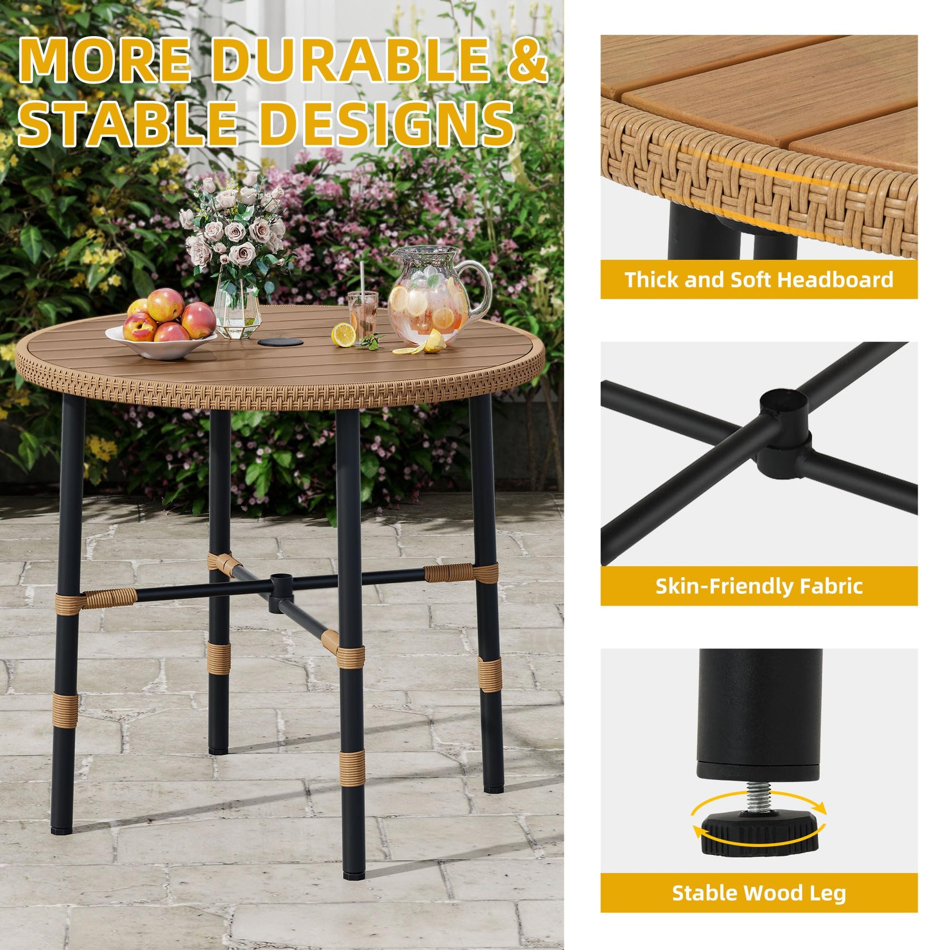 DWVO 5 Piece Patio Dining Sets, Outdoor Dining Furniture Set with 2" Umbrella Hole, Wicker Rattan Round Table and Chairs Set with Comfortable Cushions for Patio, Balcony, Backyard, Beige - CookCave