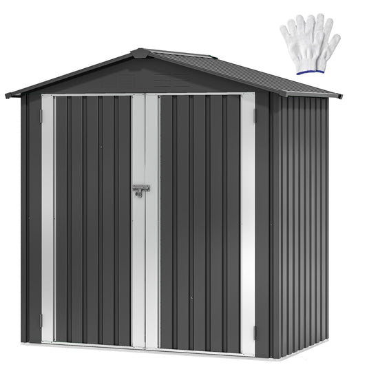 DWVO 6x4ft Outdoor Storage Shed, Weatherproof Tool Shed w/Locking Entry & Ventilation for Grass Cutter, Bike, Equipment, Courtyard, Garden (Dark Gray) - CookCave