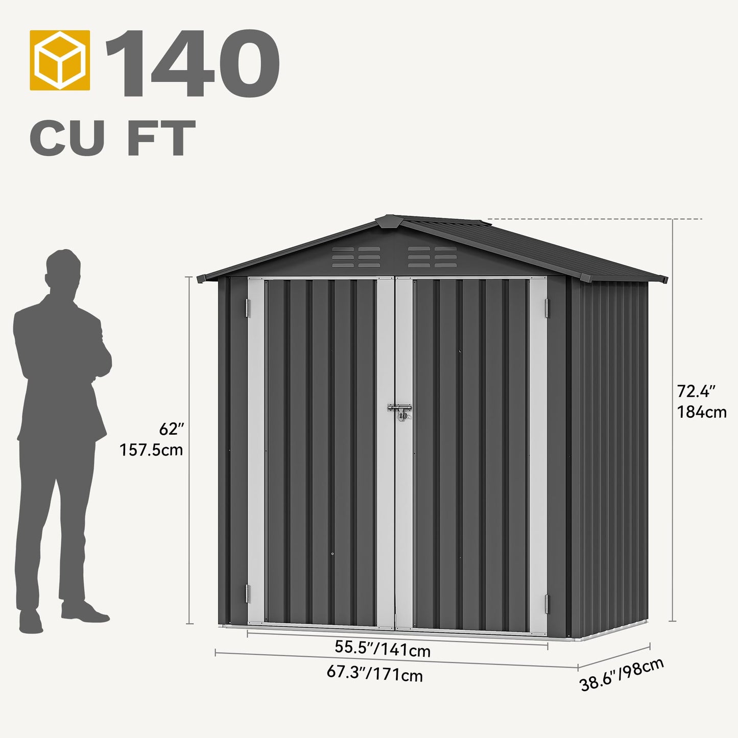 DWVO 6x4ft Outdoor Storage Shed, Weatherproof Tool Shed w/Locking Entry & Ventilation for Grass Cutter, Bike, Equipment, Courtyard, Garden (Dark Gray) - CookCave