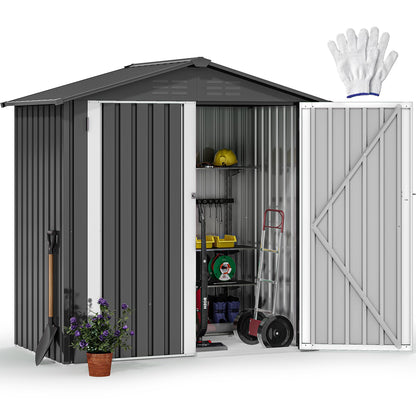 DWVO 6x4ft Outdoor Storage Shed, Weatherproof Tool Shed w/Locking Entry & Ventilation for Grass Cutter, Bike, Equipment, Courtyard, Garden (Dark Gray) - CookCave