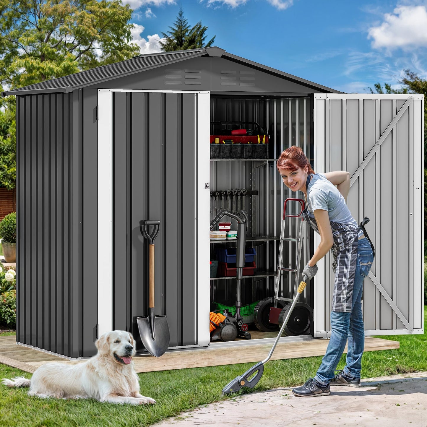 DWVO 6x4ft Outdoor Storage Shed, Weatherproof Tool Shed w/Locking Entry & Ventilation for Grass Cutter, Bike, Equipment, Courtyard, Garden (Dark Gray) - CookCave
