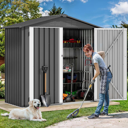 DWVO 6x4ft Outdoor Storage Shed, Weatherproof Tool Shed w/Locking Entry & Ventilation for Grass Cutter, Bike, Equipment, Courtyard, Garden (Dark Gray) - CookCave