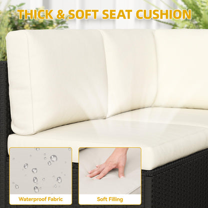 DWVO 7-Piece Patio Furniture Set, All-Weather PE Rattan Wicker Outdoor Sectional Sofa with Soft Cushions & Coffee Table, Patio Conversation Set for Backyard, Garden, Porch, Balcony (Beige+Black) - CookCave