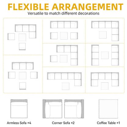 DWVO 7-Piece Patio Furniture Set, All-Weather PE Rattan Wicker Outdoor Sectional Sofa with Soft Cushions & Coffee Table, Patio Conversation Set for Backyard, Garden, Porch, Balcony (Beige+Black) - CookCave