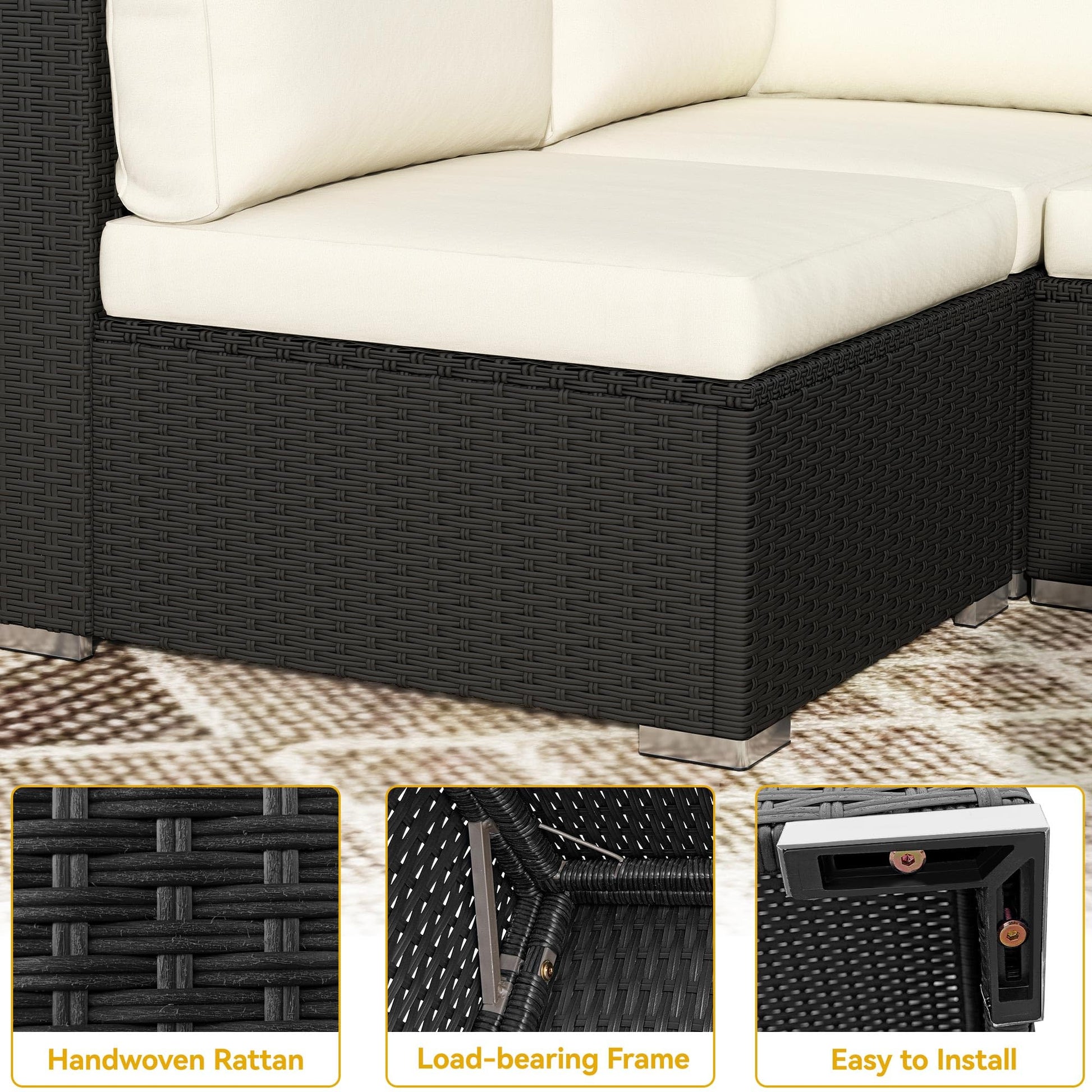 DWVO 7-Piece Patio Furniture Set, All-Weather PE Rattan Wicker Outdoor Sectional Sofa with Soft Cushions & Coffee Table, Patio Conversation Set for Backyard, Garden, Porch, Balcony (Beige+Black) - CookCave