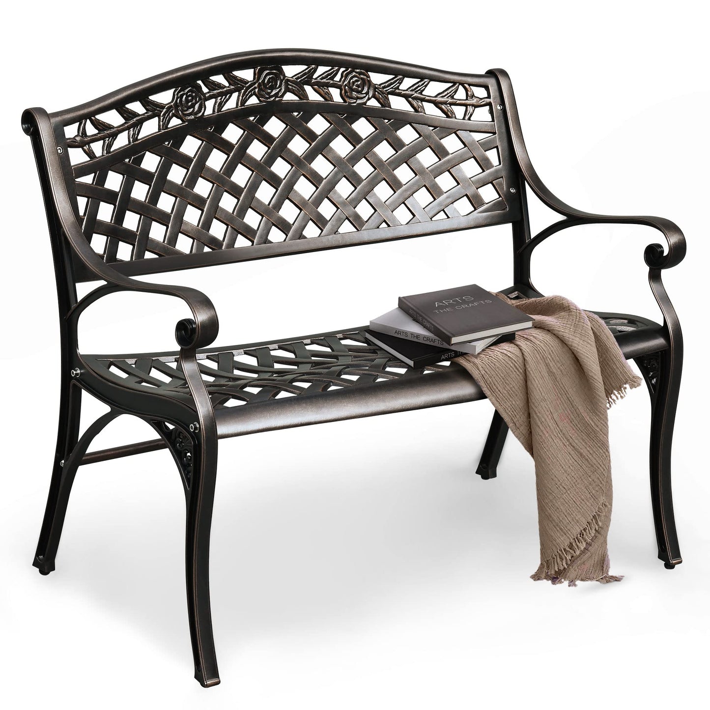 DWVO Cast Aluminum Outdoor Bench, 39.4’’ Patio Garden Benches for Outdoors, Metal Frame Patio Bench for Backyard, Lawn, Deck, Porch, Park, Bronze - CookCave