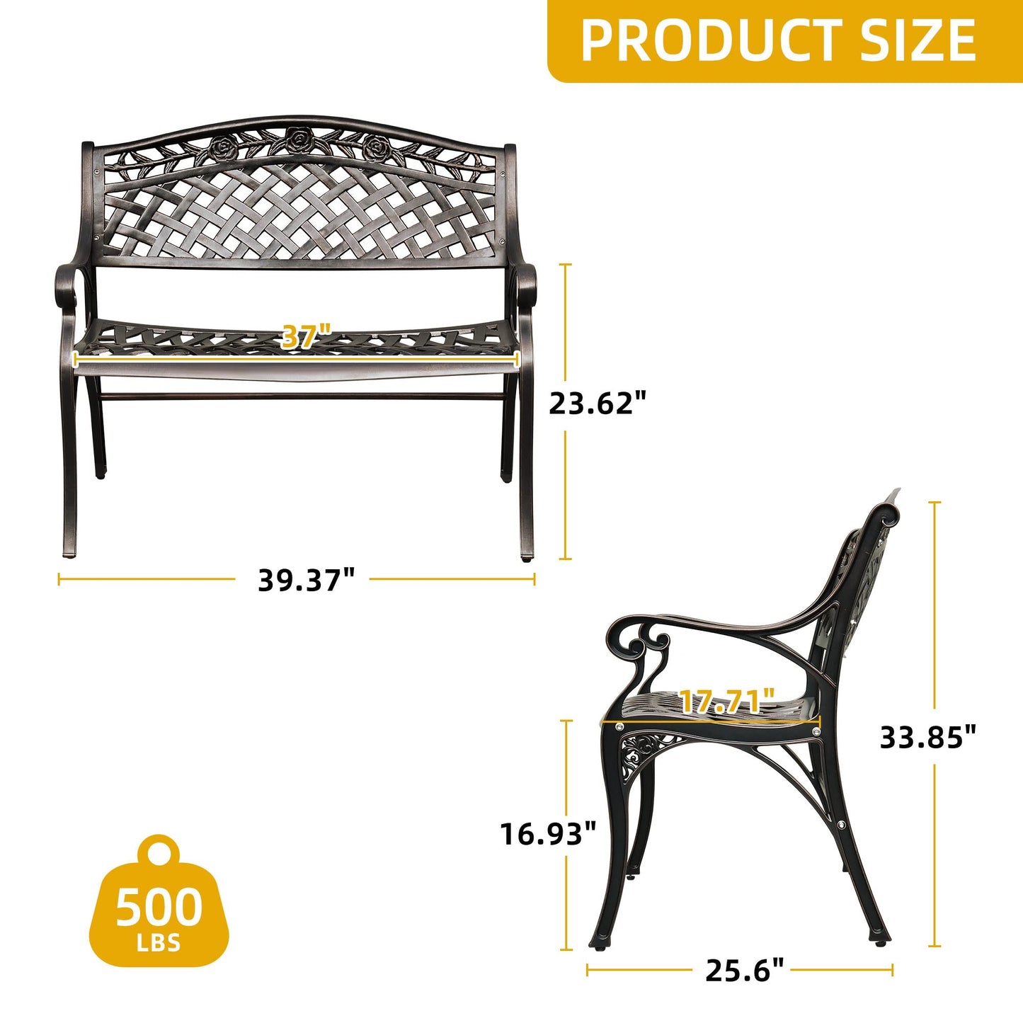 DWVO Cast Aluminum Outdoor Bench, 39.4’’ Patio Garden Benches for Outdoors, Metal Frame Patio Bench for Backyard, Lawn, Deck, Porch, Park, Bronze - CookCave