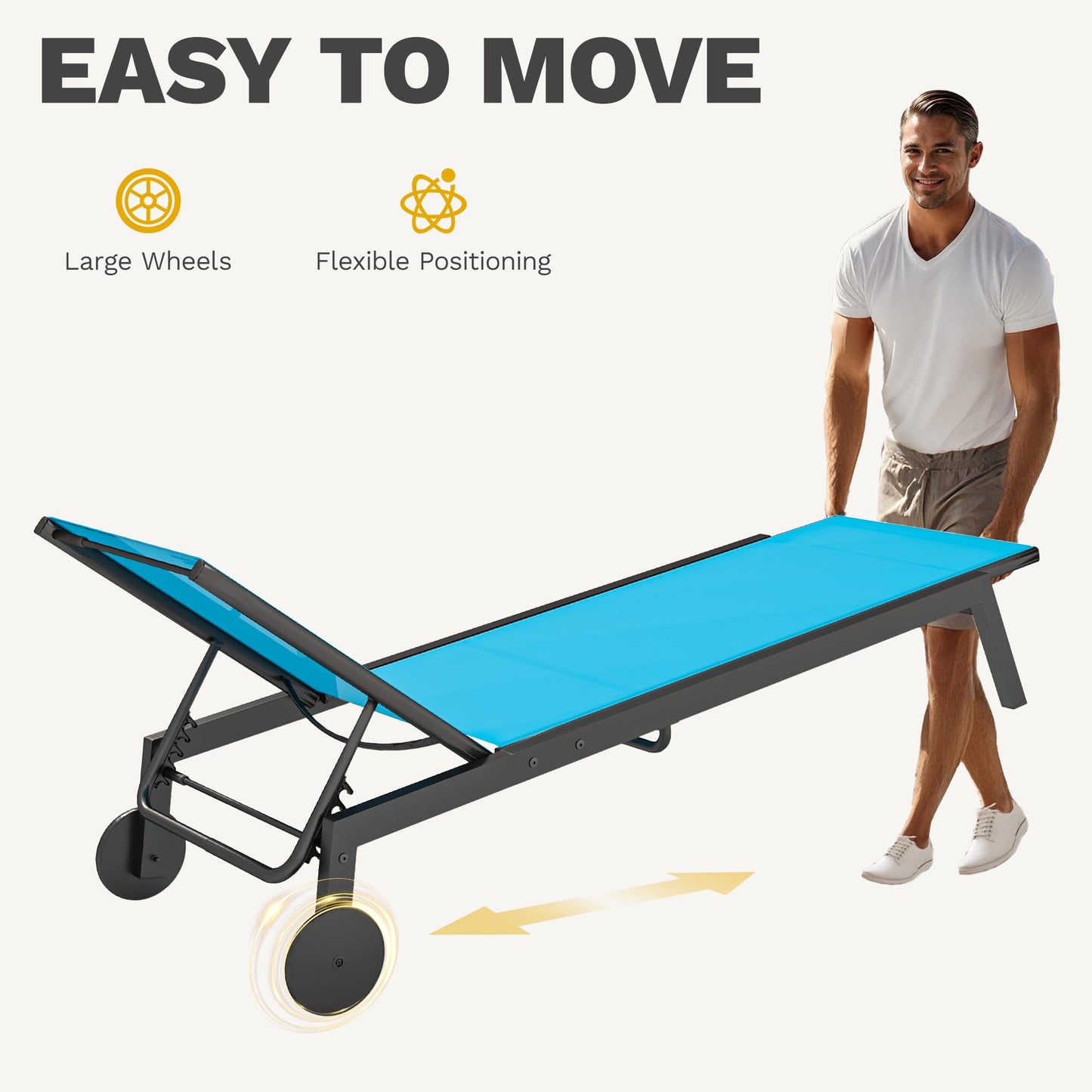 DWVO Outdoor Chaise Lounge Set, 2 Patio Chaise Lounge Chairs with Side Table, Textile Pool Loungers with 5-Level Backrest and Wheels for Beach, Lawn, Porch, Garden (Blue) - CookCave